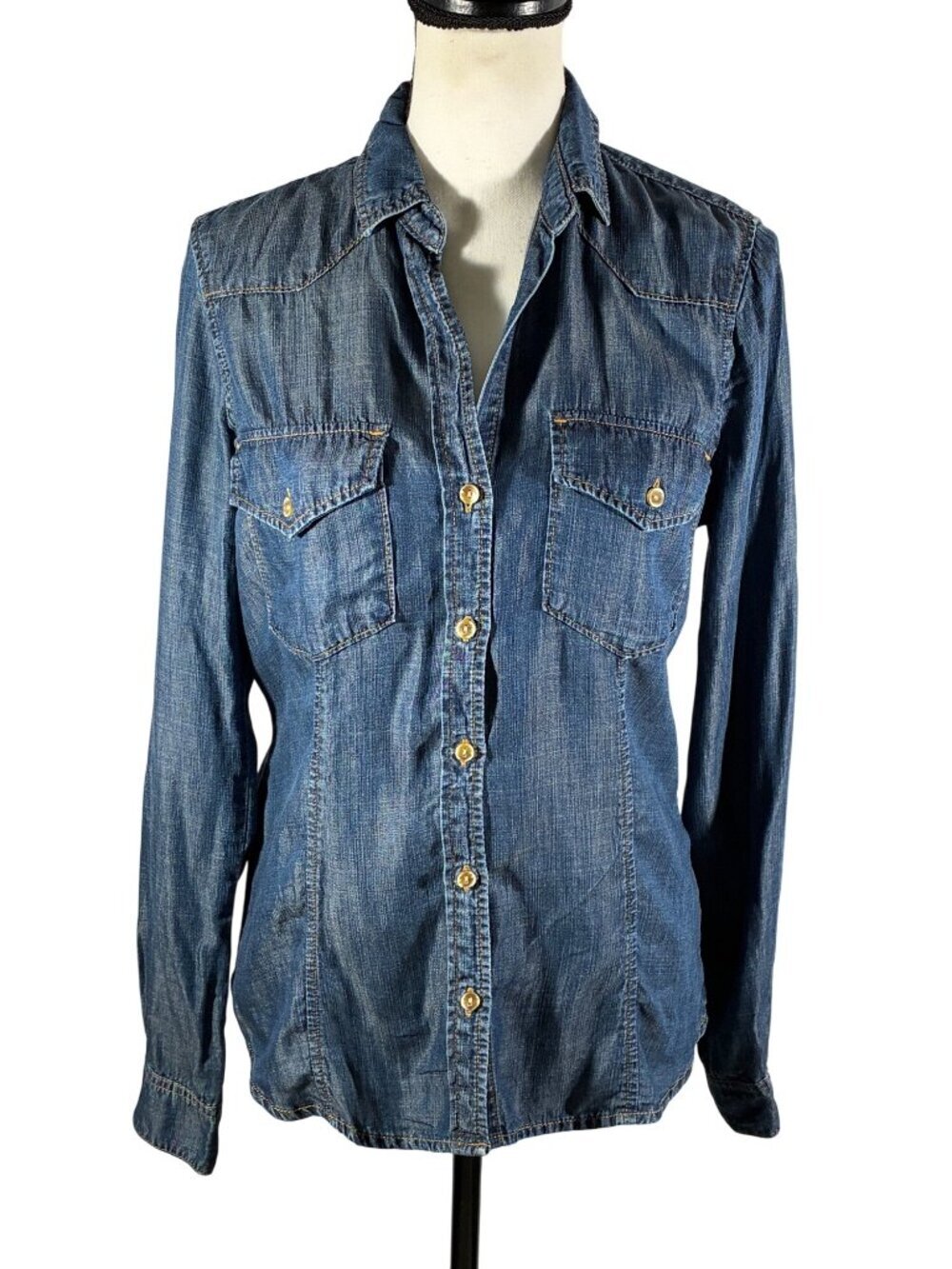 Cloth & Stone Tencel Chambray Button-Down Shirt Womens Small Long Sleeve Denim